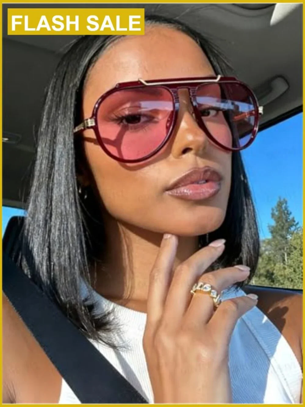 Oversized Aviator Sunglasses Retro Gold Metal Square Shades